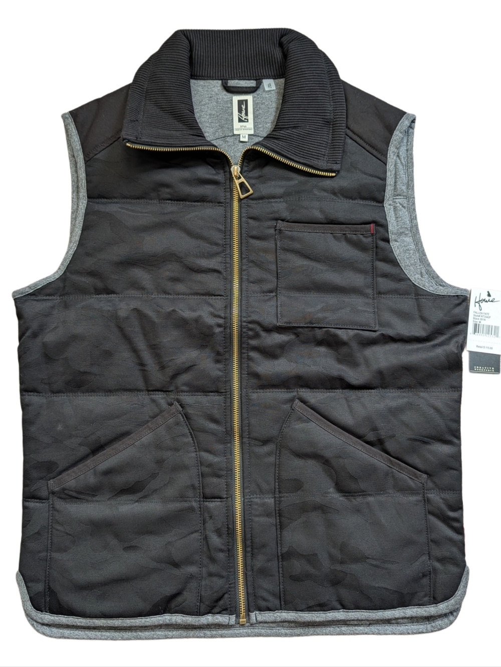 Howe No 65 Creative Workforce Mens Black Gray Zip Quilted Vest NWT Size Medium